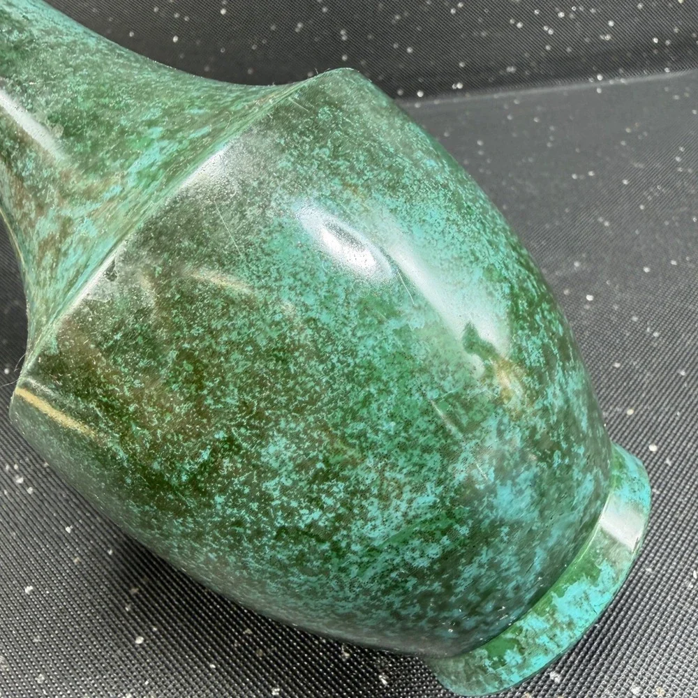 Vintage 1967 Japanese Verdigris Bud Vase Long Neck Mid Century Modern 9.5Inch